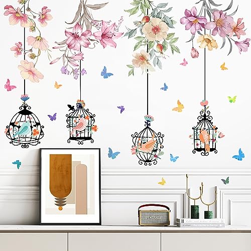 Vinilos Decorativos con Diseño de Jaula y Flores, Pack 2 miniatura 5