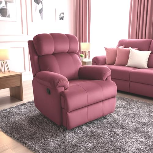 Image of Fabric Livo Recliner Sofa Chair Single Seater for Living Room, Office Manual Push Back Recliner Sofa Chair with Cushioned Armrest & Back Support (Dark Pink)