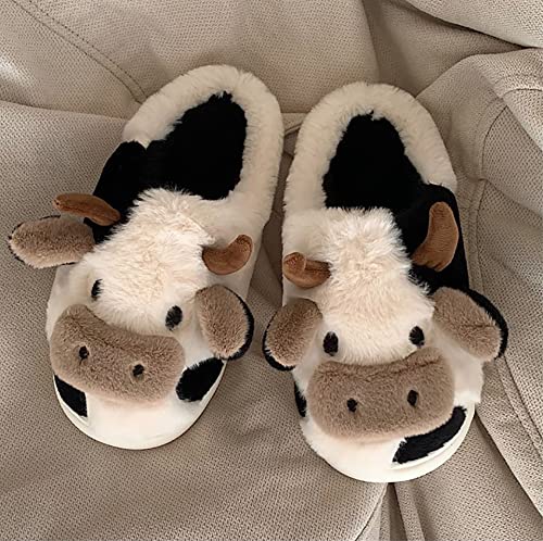 Cute Cow Slippers for Women Cartoon Cotton Cozy Fuzzy Plush Animal Winter Warm Indoor Outdoor Slippers3