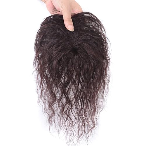 Miniatura 4 de YYDS Cubrecabello humano real de 10 pulgadas con base de rosa de 3.1 x 4.7 in, postizo rizado suelto para mujer, cobertura de cabello fino (negro)