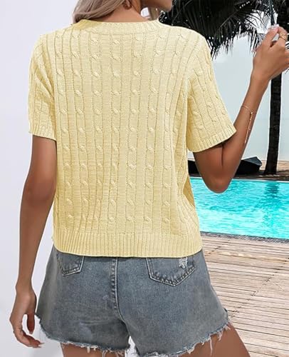 Image of MINTLIMIT Women's Short Sleeve Sweater Tops Lightweight Pullover Shirts 2025 Spring Summer Trendy Casual Blouses
