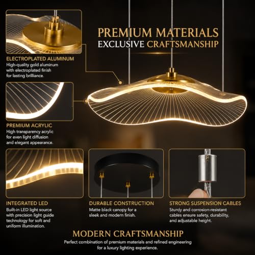 Image of Gesto Modern 3-Light LED Pendant Light for Ceiling, Hanging Chandelier Light Fixture with 3 Color Temperature, Premium Acrylic & Gold Finish, Ceiling Light for Living Room, Dining Table, Bedroom