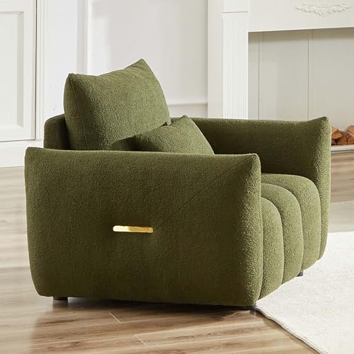 Image of Antetek 35 inch Modern Accent Single Sofa Chair, Comfy Deep Seat Teddy Fabric Living Room Chair, Leisure Boucle Reading Sofa Arm Chair for Bedroom, Office, Apartment, Green