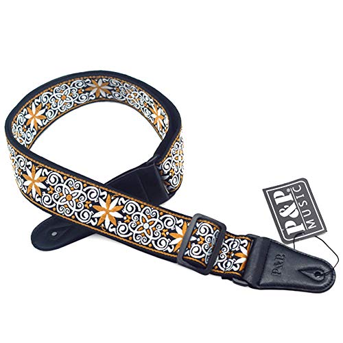 Amorar Rétro Sangle de Guitare Sangle d’ukulélé Bandoulière réglable en Coton et Cuir Broderie pour Guitare électrique… - Les Beatles, Paul McCartney, John Lennon, RIngo Starr, George Harrison Amorar Rétro Sangle de Guitare Sangle d'ukulélé Bandoulière réglable en Coton et Cuir Broderie pour Guitare électrique…
