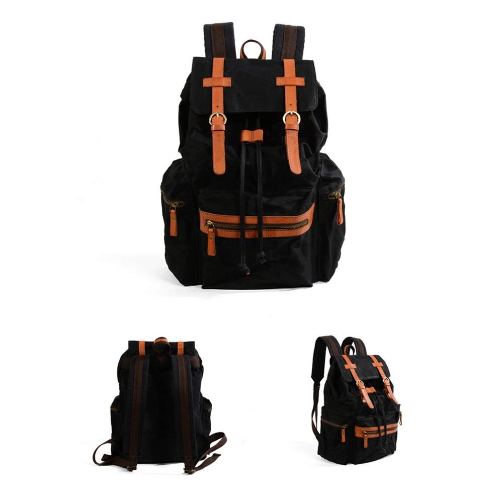 Mochila Informal de Cuero Para Hombre Mochila casual mochila senderismo de(Schwarz)
