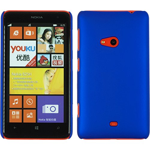 PhoneNatic Hülle kompatibel mit Nokia Lumia 625 - Hülle blau gummiert Hard-case + 2 Schutzfolien