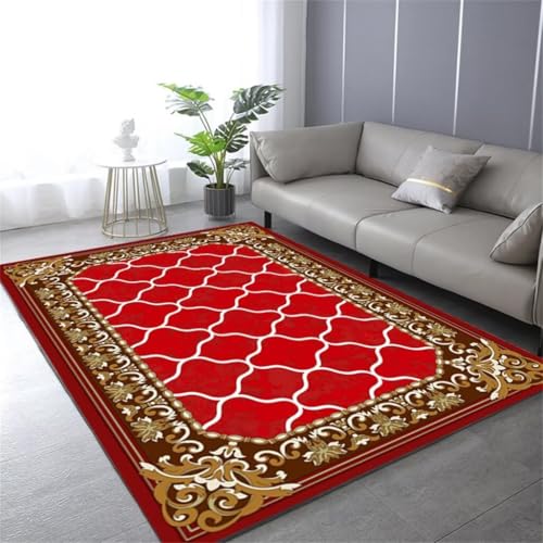 Tapis rouge rectangulaire 100x200cm haute résistance salon - 2