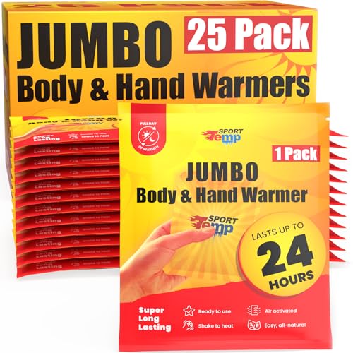 Jumbo Hand & Body Warmers (25 Count) - Up to 24 Hours of Heat, Super Long Lasting - Easy, All Natural - Air Activated, for Body & Hands - Odorless Hot Hand Warmer - Sport Temp