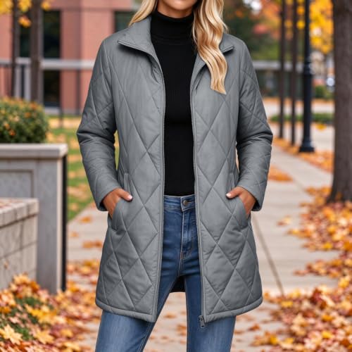 Quilted Jackets for Women Lightwight Fall Winter Mid Length Padded Coats - image 7