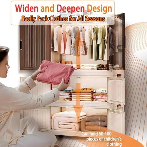 Image of AYSIS ๐ ๐๐๐๐ Plastic Wardrobe for Kids Clothes with Wheels | Multipurpose Collapsible Wardrobe Storage Almirah Wardrobe for Clothes, Kitchen Cupboard | Plastic Cupboard for Kids for Home - White