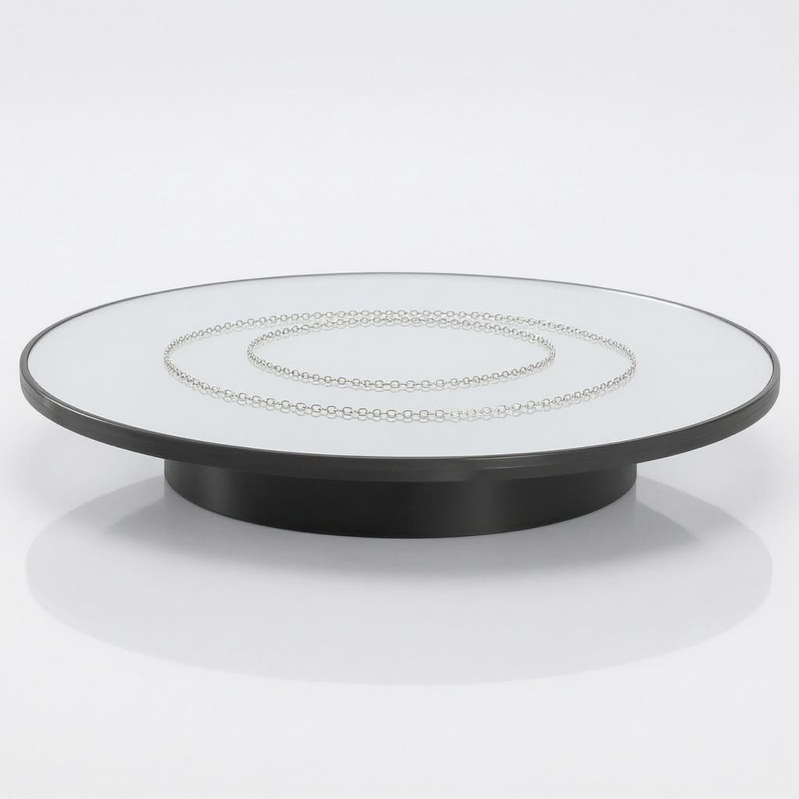 Piattaforma Girevole Elettrica Rotante Turntable Espositore Specchiato Piatto Rotante Motorizzato Top a Specchio Base Bassa Cilindrica 5 Kg USB 5V, Bianco Specchiato, 2668-25cm