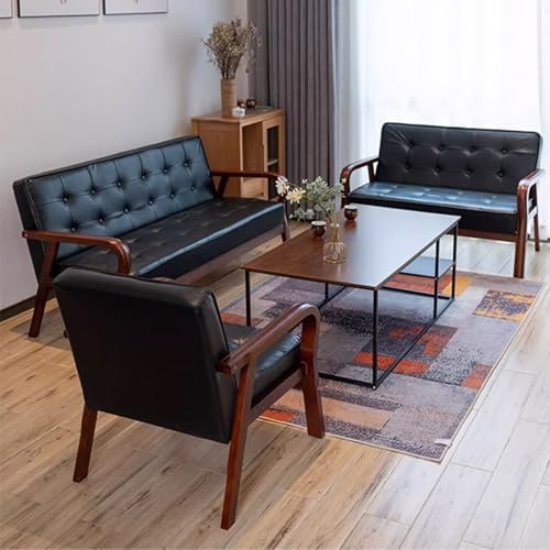 Modern Faux Leather Bench Couch for 2-3 Person Waiting Room, Stylish Office Sofa Armchair, Comfortable Living Room Furniture (45.27"x24.4"x29.53")