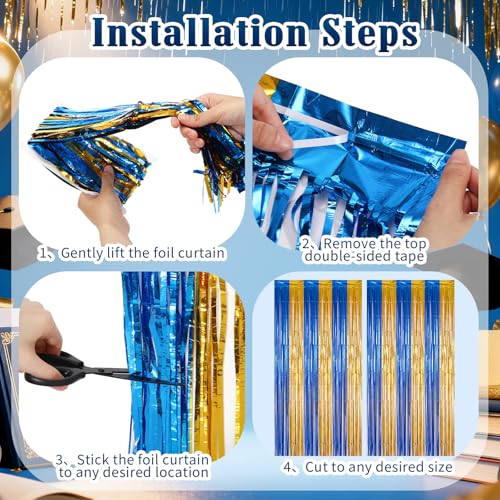 Zhanmai 4 cortinas metálicas azul y oro 1x2.5 m miniatura 2