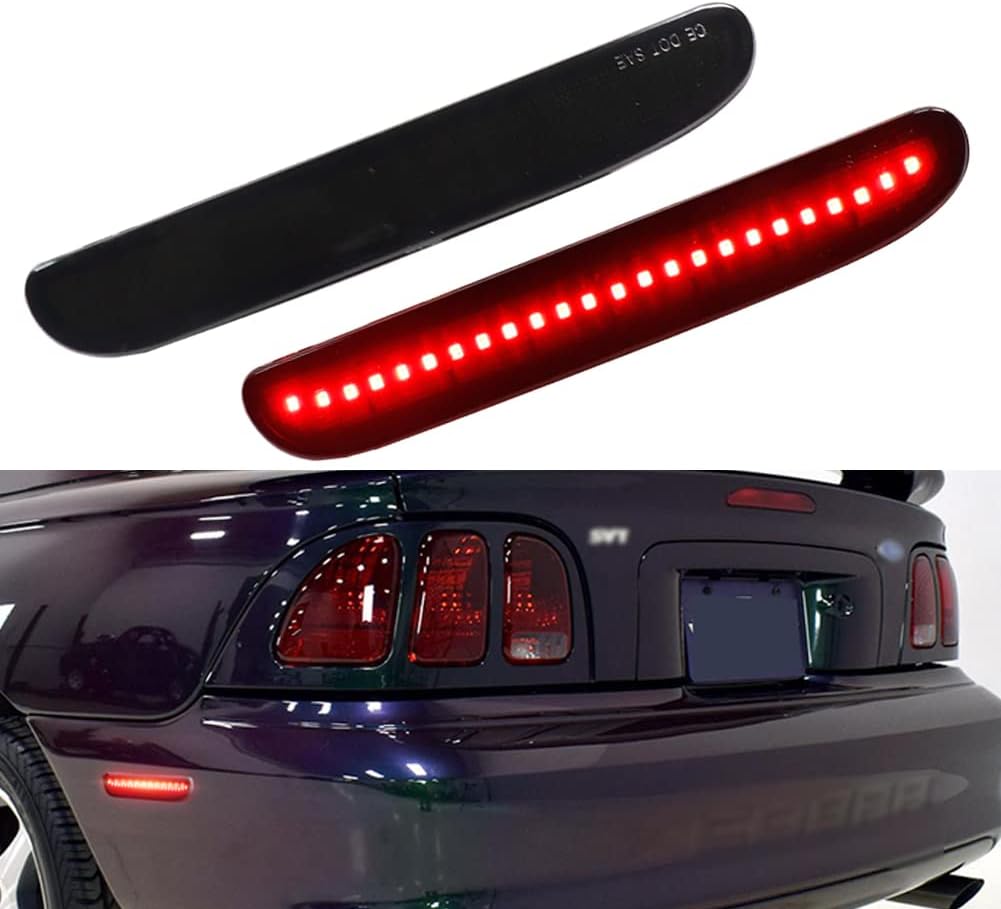 Full Red Led Light Black Smoked Lens kit Compatible With 1994 1995 1996 1997 1998 Ford Mustang V6 GT Cobra SVT Rear Bumper Side Marker Lamp