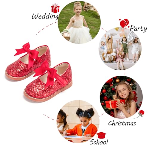 Image of PHIRAMIN Toddler Flower Girl Dress Shoes - Little Girl Mary Janes Flats Wedding