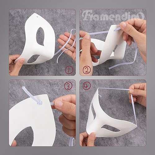 Framendino, 24 Pack White Paper Mache Art Masks Half Face Masquerade DIY Blank Hand Painted for Halloween Cosplay Party by Framendino - Image 8