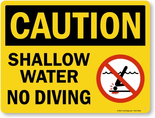 SmartSign 18 x 24 inch “Caution - Shallow Water, No Diving” Pool Sign with Symbol, Digitally Printed, 55 mil HDPE Plastic, Multicolor