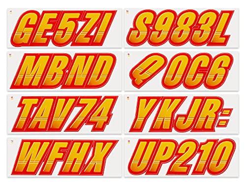 Image of STIFFIE Techtron Yellow /Red 3 inch Boat & PWC Registration Decals • Numbers Letters Stickers