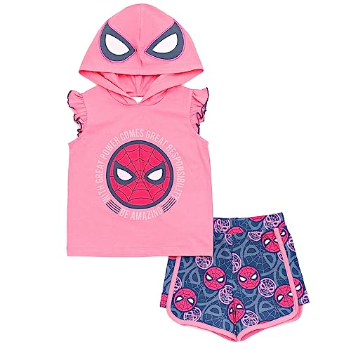 Image of Marvel Spider-Man Girls Cosplay Tank Top and French Terry Dolphin Shorts Outfit Set Toddler to Big Kid Sizes (2T - 14-16)