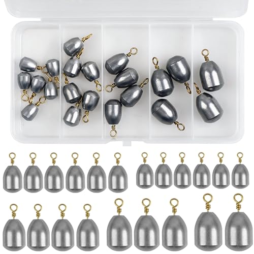 Fishing Weight Sinker,21pcs/50pcs Iron Weights Kit Assorted Size Bass Casting Sinker with Ring Water Drop Weight for Freshwater Saltwater Fishing (21pcs (5 Size))
