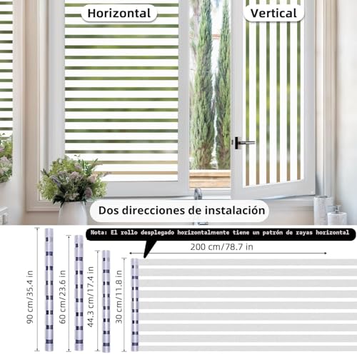Miniatura 2 de Daruite Vinilos Para Cristales 44.3x200cm, Esmerilado Rayas Vinilo Ventana Privacidad, Translucido Decorativos Anti Uv Electrostaticos Vinilo Adhesivo Cristal Para Puertas Cristal Cocina Oficina
