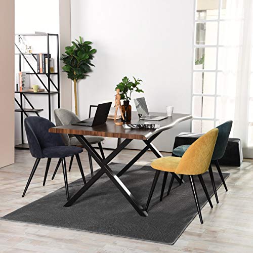 Image of Amazon Brand - Umi Romantic Vintage Side Dining Chair - Rustic Fabric Upholstered Seat with Black Powder-Coated Metal Legs for Elegant Home Dcor in Yellow
