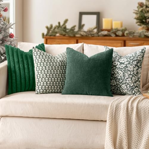Image of MIULEE Faux Fur Decorative Throw Pillow Covers 18x18 Set of 2 Dark Green | Modern Spring Home Decor Soft Plush Couch Pillows Cozy Fluffy Cushion Covers for Sofa Bed Living Room