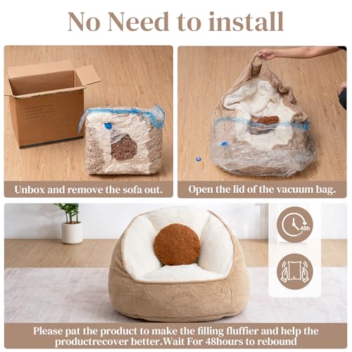 HOMMPA 3FT Bean Bag Chair with Pocket Faux Rabbit Fur Bean Bag for Teens & Kids Comfy Lounge Lazy Floor Sofa Accent Chair for Living Room, Bedroom,Dorm,Coconut Brown - image 6