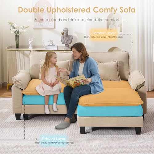 Image of URRED Oversized Modular Sectional Sofa,Solid Khaki:87 inch L Shaped