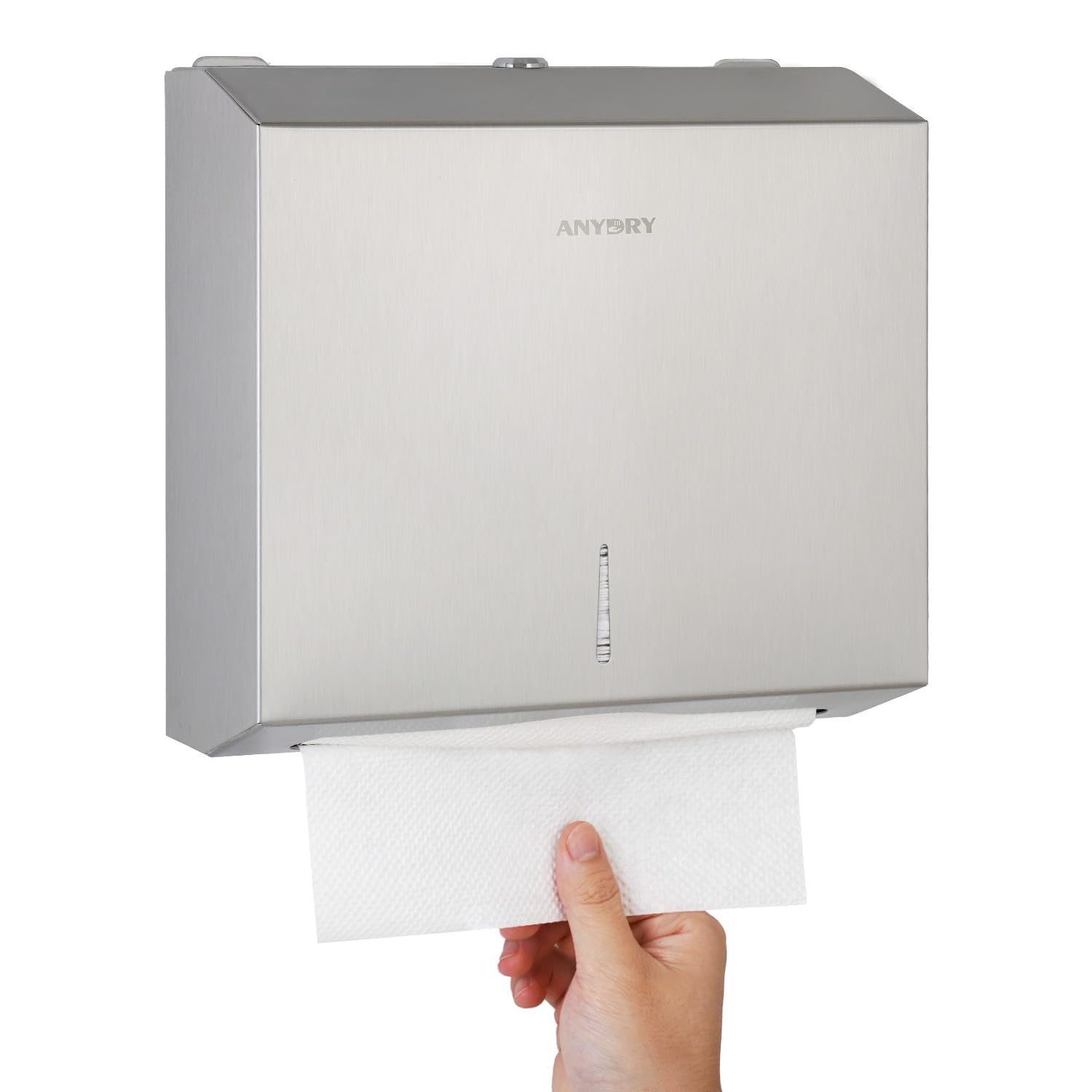 anydry Dispensatore di salviette di carta a montaggio murario – Capacità 250 fogli, acciaio inox satinato, bloccabile, multifold/Z-fold (dimensione piegata ≤ 27 cm x 10 cm)（Geschliffen）