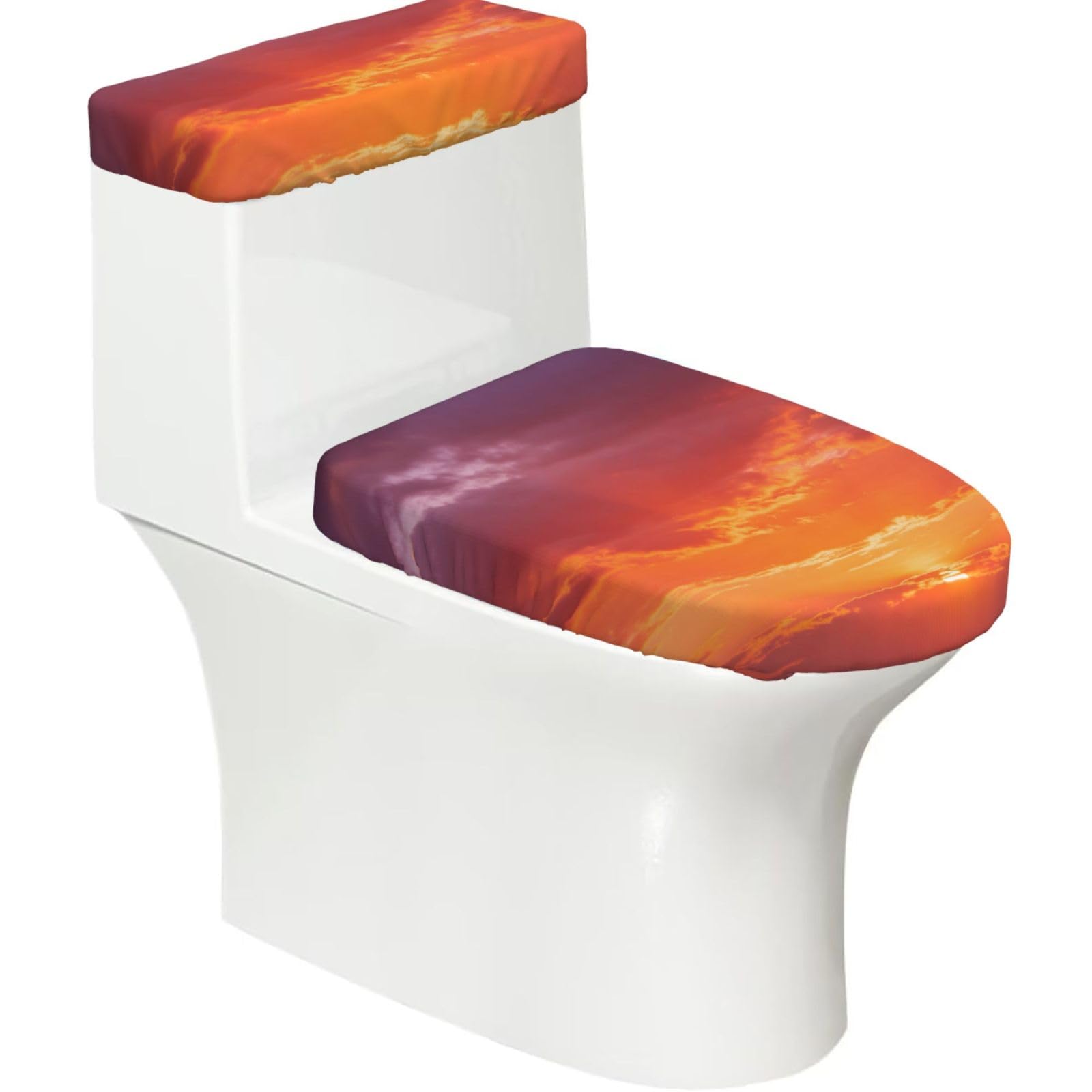 Cntdbu Black Orange Purple Fade Elastic Toilet Cover Set Of 2-Stretchy Lid And Tank Covers For Bathroom, Soft Washable U Shape Toilet Decor