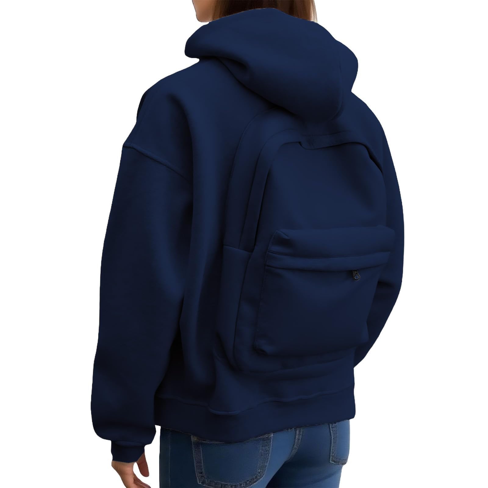 Générique Sweatshirt femme Oversize Casual Sport Sweat à capuche zippé décontracté avec poche avant et design sac à dos, veste légère pour activités de plein air