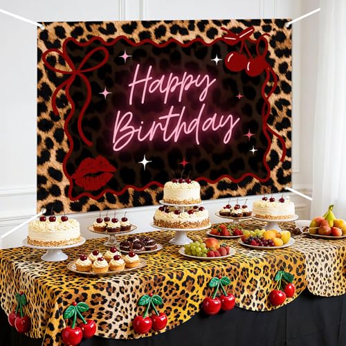 Fondo fotográfico Cherry Cheetah para cumpleaños 5x3 ft miniatura 2