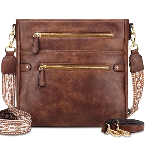VASCHY Crossbody Bag Purse for Women, Fashion Vegan Leather Medium Multi-pocket Cross Body Messenger Bag Handbag Guitar Strap