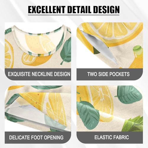 ALAZA Lemon Leaves Cartoon Summer Pajamas Short Sleeve 2 Piece Sleepwear Top and Bottom Pajama Set Unisex4