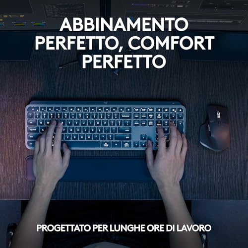 MX Keys S Combo - Tastiera e Mouse Wireless con Palm Rest, illuminazione personalizzabile, Scorrimento veloce, Bluetooth, USB C, Windows/Linux/Chrome/Mac, Grigio - Tastiera gaming - Immagine 1