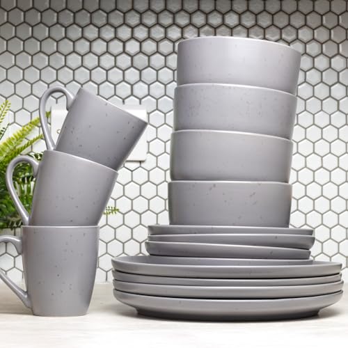 Royalford 16 Piece Stoneware Dinnerware Set - Kitchen Dinner Set, Stoneware Tableware Crockery - Includes 4 Dinner Plates, 4 Dessert Plates, 4 Cereal Bowl and 4 Mugs, Grey - Image 3