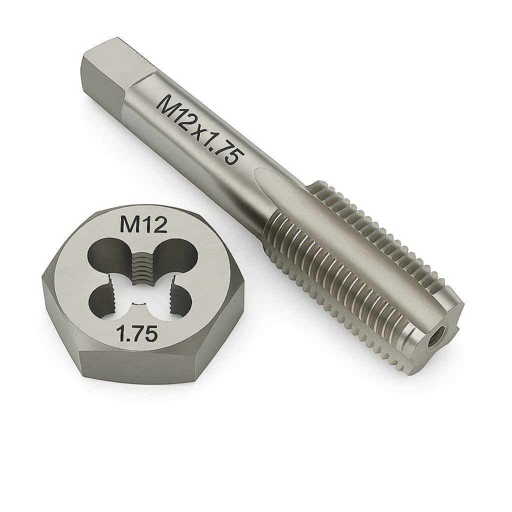M12x1.75 Metric Tap and Die Set Right Hand HSS Tap &amp; GCr15 Hex Die for Metal Thread Repair