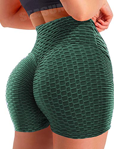 SEASUM Women Workout Shorts Brazilian Textured Booty Leggings Shorts Anti-Cellulite Scrunch Butt Lift S