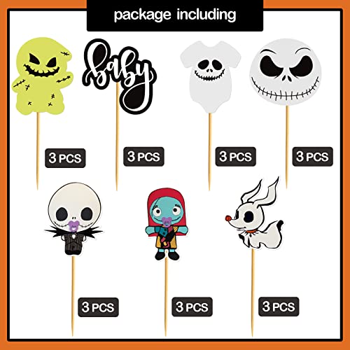 28Pcs Nightmare Before Christmas Baby Shower Cupcake Toppers Halloween Jack Skellington Baby Shower Party Supplies Nightmare Before Christmas Baby Shower Decorations #TOP6