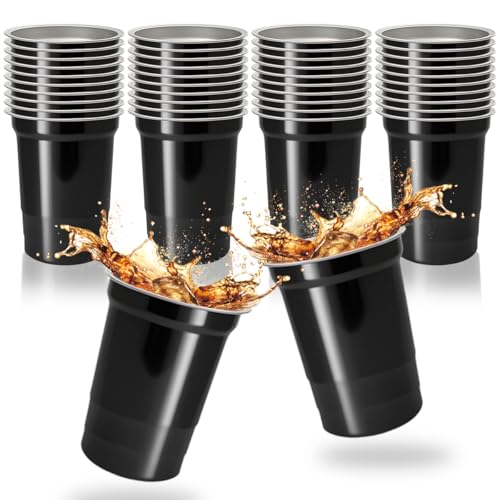 Jamceoceo 40 Pack 20 oz Aluminum Party Cups Metal Cups Reusable Aluminum Drinking Cups Coffee Cups Disposable Aluminums Beers Cups for Family Gatherings Outdoor Events and Parties(20oz Black)