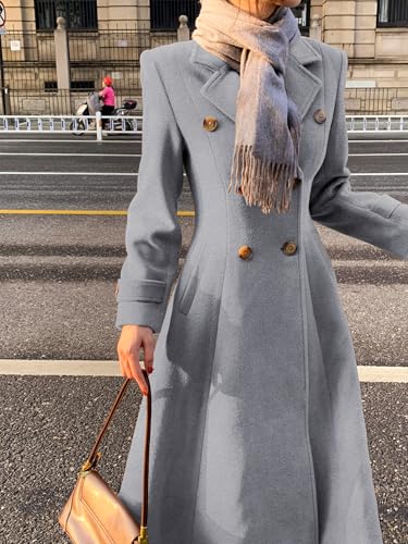 Image of IDEALSANXUN Womens Long Wool Coat Fall Winter Double Breasted Trench Coat Peacoat Jackets