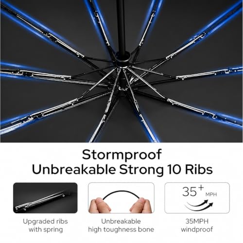 Image of Umbrella, UV Big Size Umbrella for Sun Protection Rain Windproof Strong Large 3 Fold For Men Women Kids Boys Girls Perfect & Stylish Windproof & Compact