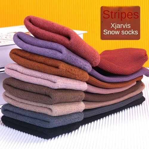 Image of XJARVIS Women Winter 5 Pairs Reguler Length Thumb Socks Woolen Super Thick Thermal, Ultra Warm Velvet Snow Crew Socks for Cold Weather, Hiking & Outdoor - Free Size