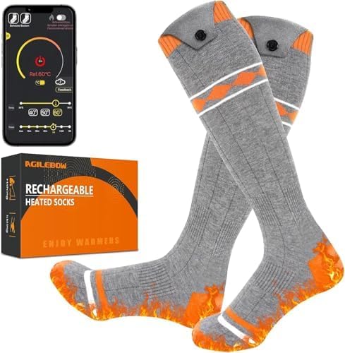 Calcetines calefactables para hombres y mujeres, 5000 mAh recargable, calcetines de calefacción eléctrica con 3 ajustes de calefacción y aplicación