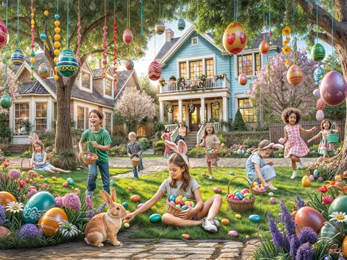 Vermont Christmas Company Easter Egg Hunt Rompecabezas de 550 piezas - Piezas grandes - Completamente entrelazadas y con formas aleatorias - 24" x 18" miniatura 1