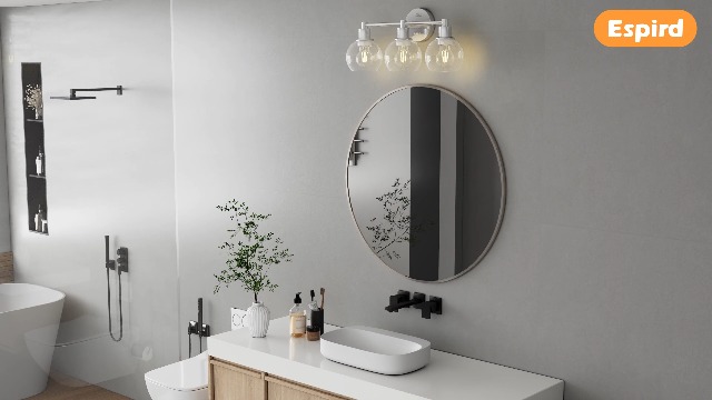 Image of 3 Lights Bathroom Vanity Light Fixtures Chrome, Bathroom Lights Over Mirror, Industrial and Farmhouse 3 Light Wall Sconce, Polished Chrome Globe Vanity Lighting Fixtures