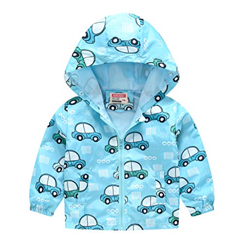 Image of TUIJI Toddler Boys Girls Cartoon Print Zip Jacket Hooded Trench Lightweight Kids Coats Windbreaker Casual Outerwear