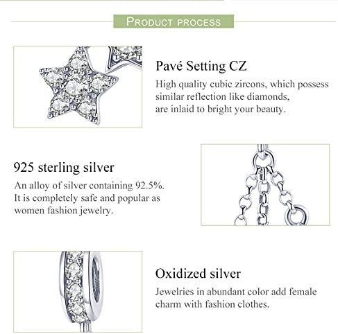 Bijoux Blu Silver Stars Genuine 925 Sterling Silver Sparkling Star Meteor Long Chain Pendant Clear CZ Charm fit Charm Bracelet DIY Jewellery - Image 5