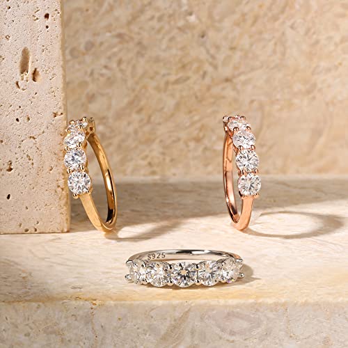 SMILEST 5 Stone Moissanite Rings for Women, 2ct D Color VVS1 Clarity Brilliant Round Lab Created Moissanite Wedding Band Anniversary Ring, White Gold, Prong Setting4
